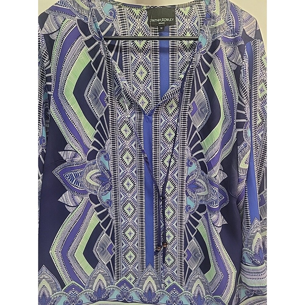 Cynthia Rowley Top Womens 1X Multicolor Blouse V-Neck 3/4 Sleeve Pullover
